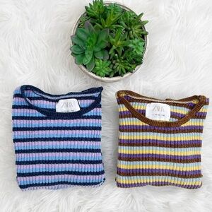 Zara Kids Girls (2) Bundle Striped Crewneck Long Sleeves Sweater Size 11-12